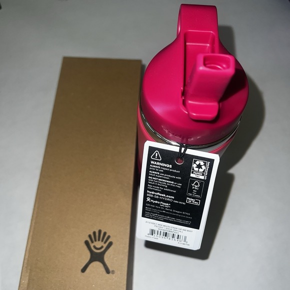 Hydro Flask Kids Wide Mouth Bottle 20 Oz Peony Hot Pink Wide Mouth Straw Cap NEW - Picture 2 of 5